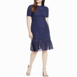 Chelsea28 Navy Blue Lace & Swiss Dot Dress Occasion Size M NWT